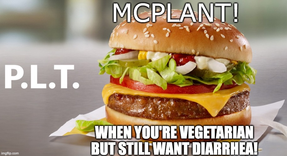McPlant | MCPLANT! WHEN YOU'RE VEGETARIAN
BUT STILL WANT DIARRHEA! | image tagged in mcdonalds,mcplant,diarrhea | made w/ Imgflip meme maker