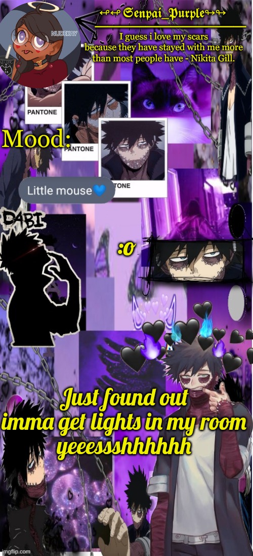 Im just shitposting now cuz boredom | :o; Just found out imma get lights in my room
yeeessshhhhhh | image tagged in dabi temp d | made w/ Imgflip meme maker