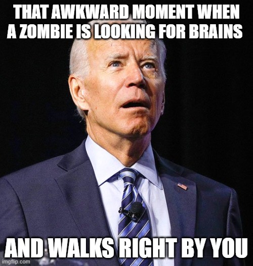Joe Biden | THAT AWKWARD MOMENT WHEN A ZOMBIE IS LOOKING FOR BRAINS; AND WALKS RIGHT BY YOU | image tagged in joe biden | made w/ Imgflip meme maker