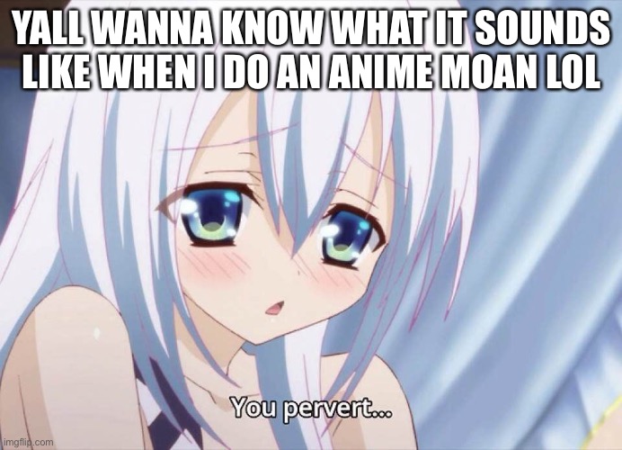 Lol | YALL WANNA KNOW WHAT IT SOUNDS LIKE WHEN I DO AN ANIME MOAN LOL | image tagged in you pervert | made w/ Imgflip meme maker