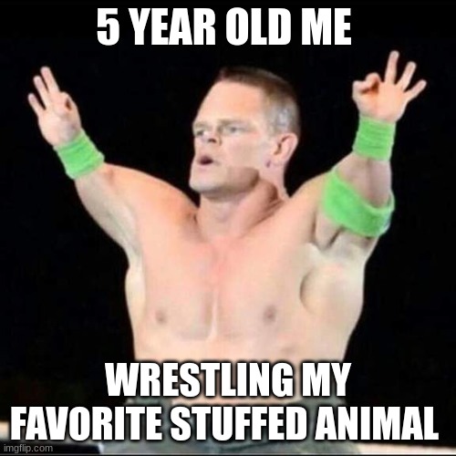 5 YEAR OLD ME; WRESTLING MY FAVORITE STUFFED ANIMAL | image tagged in true | made w/ Imgflip meme maker