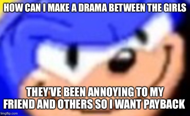 Sonic smile | HOW CAN I MAKE A DRAMA BETWEEN THE GIRLS; THEY’VE BEEN ANNOYING TO MY FRIEND AND OTHERS SO I WANT PAYBACK | image tagged in sonic smile | made w/ Imgflip meme maker