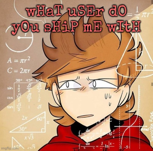 Tord Calculating | wHaT uSEr dO yOu sHiP mE wItH | image tagged in tord calculating | made w/ Imgflip meme maker