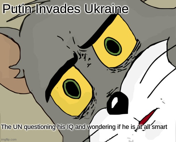 Putin the idiot | Putin Invades Ukraine; The UN questioning his IQ and wondering if he is at all smart | image tagged in memes,unsettled tom | made w/ Imgflip meme maker
