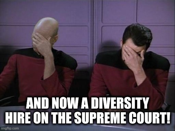 Double Facepalm | AND NOW A DIVERSITY HIRE ON THE SUPREME COURT! | image tagged in double facepalm | made w/ Imgflip meme maker