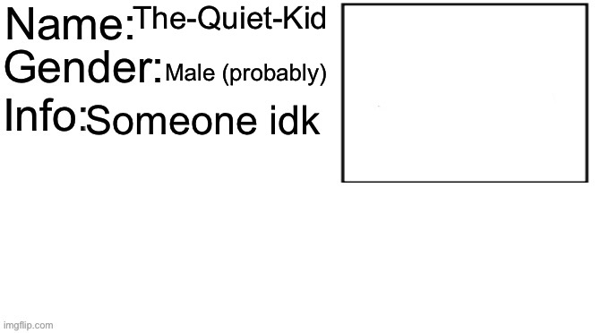 Information card | The-Quiet-Kid Male (probably) Someone idk | image tagged in information card | made w/ Imgflip meme maker