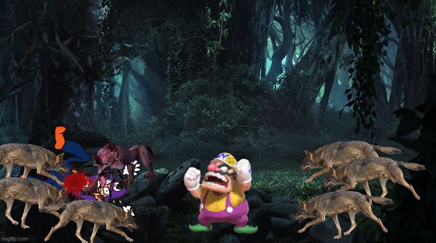 Wario tries to avenge Waluigi by fighting Dag and a coyote pack but failed and dies | image tagged in wario dies,wario,waluigi,coyote,barnyard,animals | made w/ Imgflip meme maker