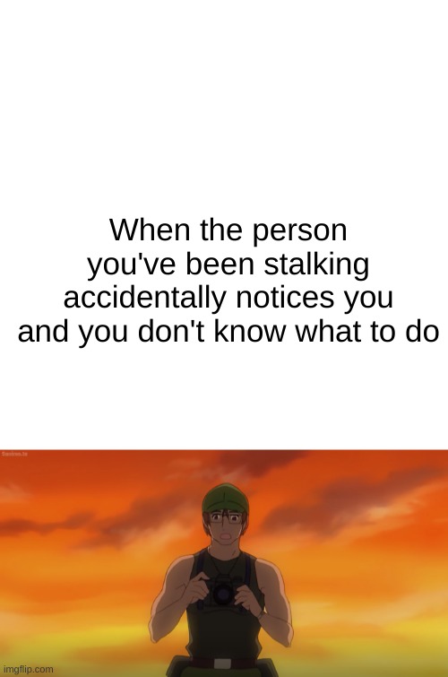 When the person you've been stalking accidentally notices you and you don't know what to do | made w/ Imgflip meme maker