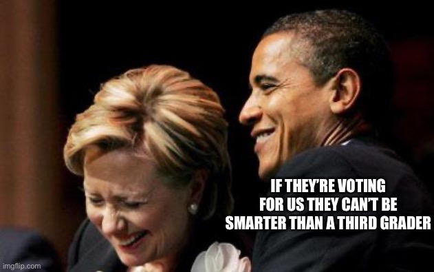 Hilbama | IF THEY’RE VOTING FOR US THEY CAN’T BE SMARTER THAN A THIRD GRADER | image tagged in hilbama | made w/ Imgflip meme maker