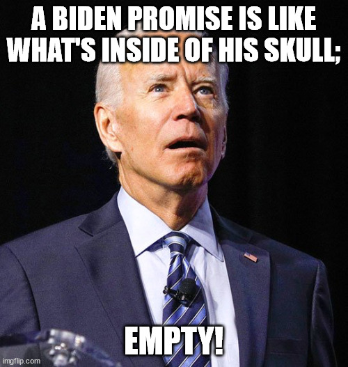 Joe Biden | A BIDEN PROMISE IS LIKE WHAT'S INSIDE OF HIS SKULL; EMPTY! | image tagged in joe biden | made w/ Imgflip meme maker