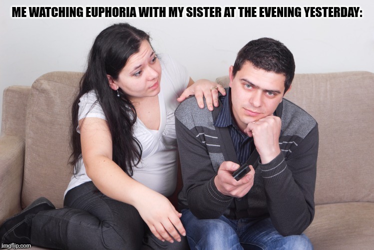 Watch TV | ME WATCHING EUPHORIA WITH MY SISTER AT THE EVENING YESTERDAY: | image tagged in memes,empty,luck | made w/ Imgflip meme maker