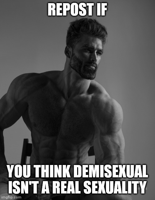 like fr bro ofc I wanna know who you are before shagging you. | REPOST IF; YOU THINK DEMISEXUAL ISN'T A REAL SEXUALITY | image tagged in giga chad | made w/ Imgflip meme maker