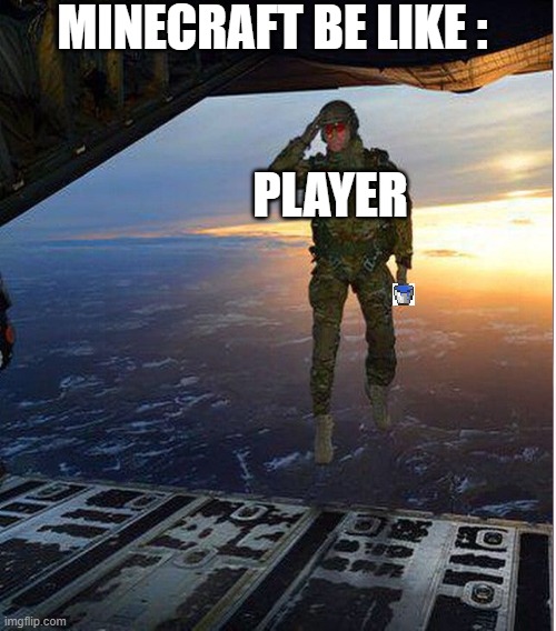 fly | MINECRAFT BE LIKE :; PLAYER | image tagged in gaming,minecraft | made w/ Imgflip meme maker