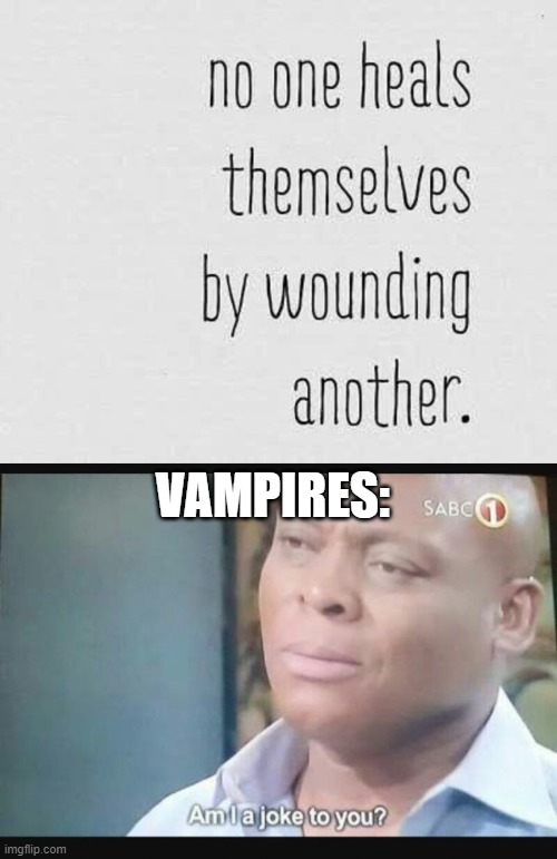 I believe vampires would like a word with whoever said this. | VAMPIRES: | image tagged in am i a joke to you,vampire,inspirational quote | made w/ Imgflip meme maker