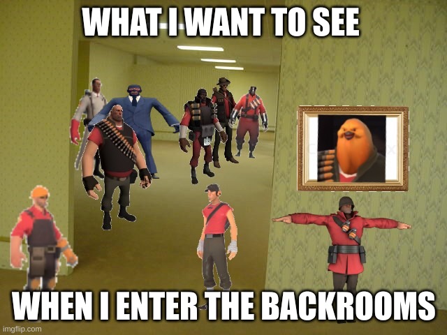 this is what i want in my life | WHAT I WANT TO SEE; WHEN I ENTER THE BACKROOMS | image tagged in tf2,apose,tpose,the backrooms,intimidating,funny memes | made w/ Imgflip meme maker