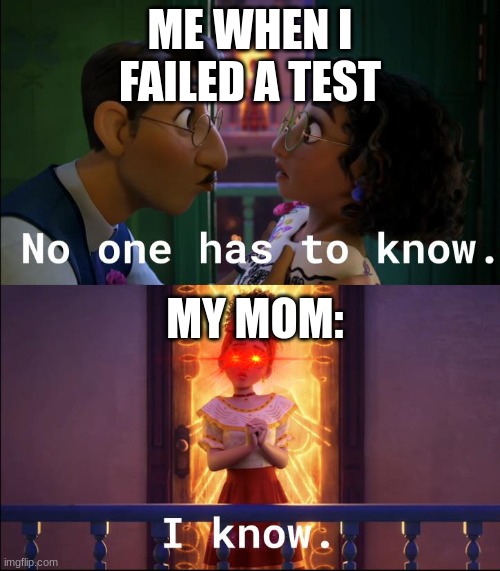 I failed | ME WHEN I FAILED A TEST; MY MOM: | image tagged in no one is looking | made w/ Imgflip meme maker