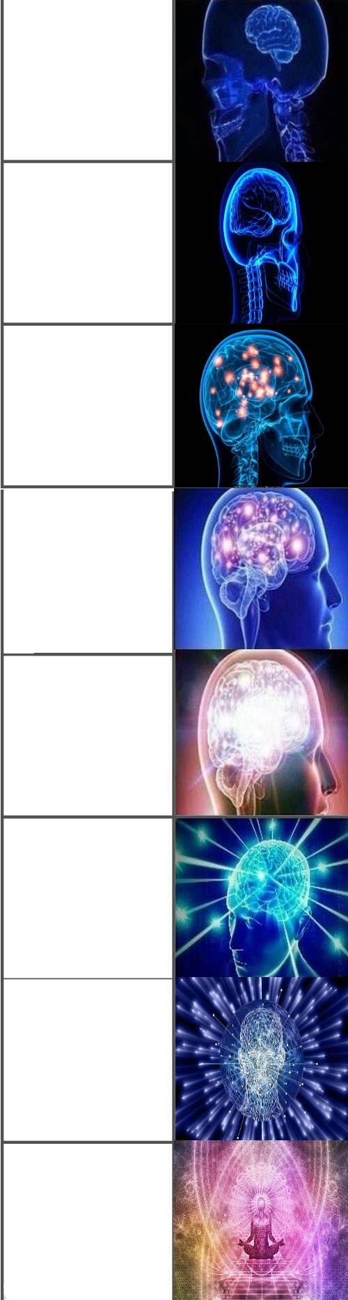 Expanding brain extended 8 panels Blank Meme Template