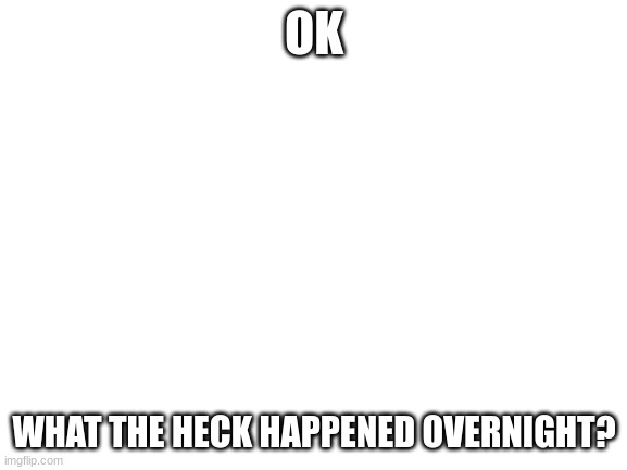 Blank White Template | OK; WHAT THE HECK HAPPENED OVERNIGHT? | image tagged in blank white template | made w/ Imgflip meme maker