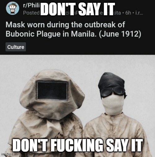 Get out of my head | DON'T SAY IT; DON'T FUCKING SAY IT | image tagged in among us,plague,mask | made w/ Imgflip meme maker