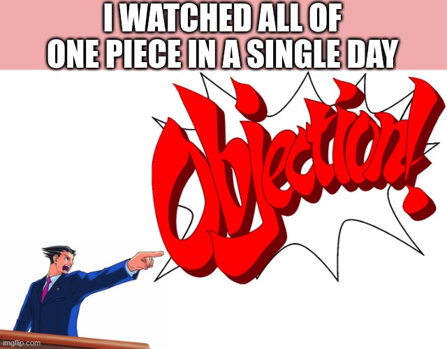OBJECTION! | I WATCHED ALL OF ONE PIECE IN A SINGLE DAY | image tagged in objection | made w/ Imgflip meme maker