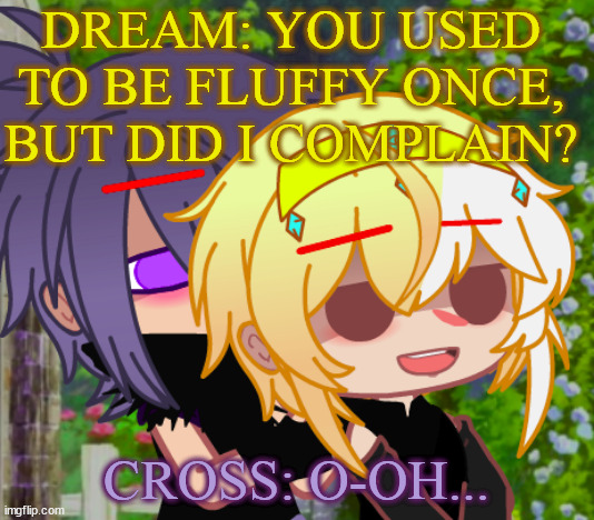 DREAM: YOU USED TO BE FLUFFY ONCE, BUT DID I COMPLAIN? CROSS: O-OH... | made w/ Imgflip meme maker