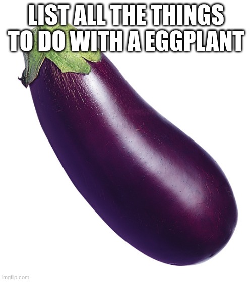 Please | LIST ALL THE THINGS TO DO WITH A EGGPLANT | image tagged in motivational eggplant | made w/ Imgflip meme maker