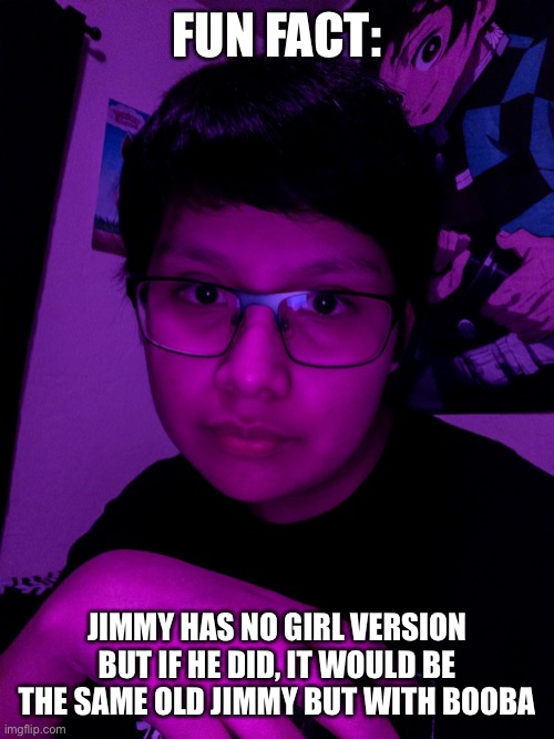 her name would be Jessica | FUN FACT:; JIMMY HAS NO GIRL VERSION BUT IF HE DID, IT WOULD BE THE SAME OLD JIMMY BUT WITH BOOBA | image tagged in jummy but he s the purple guy | made w/ Imgflip meme maker