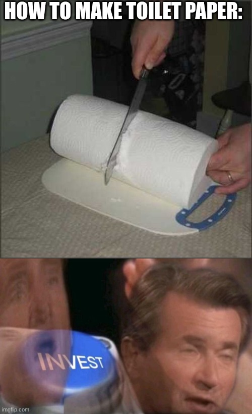 MORE LIFE HACKS!!!!!!! | HOW TO MAKE TOILET PAPER: | image tagged in invest | made w/ Imgflip meme maker