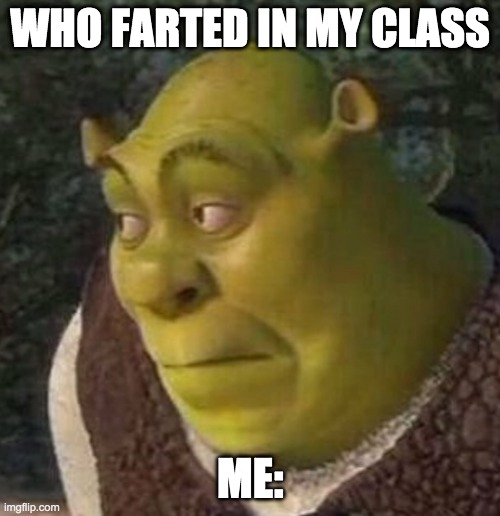 Shrek | WHO FARTED IN MY CLASS; ME: | image tagged in shrek | made w/ Imgflip meme maker