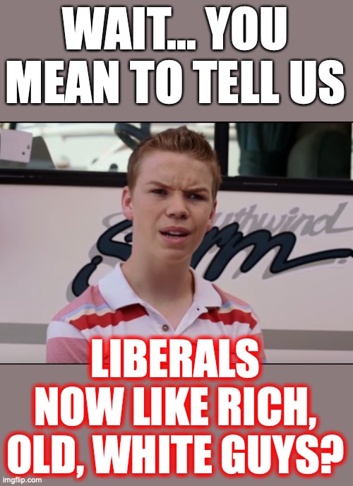 You Guys are Getting Paid | WAIT... YOU MEAN TO TELL US LIBERALS NOW LIKE RICH, OLD, WHITE GUYS? | image tagged in you guys are getting paid | made w/ Imgflip meme maker