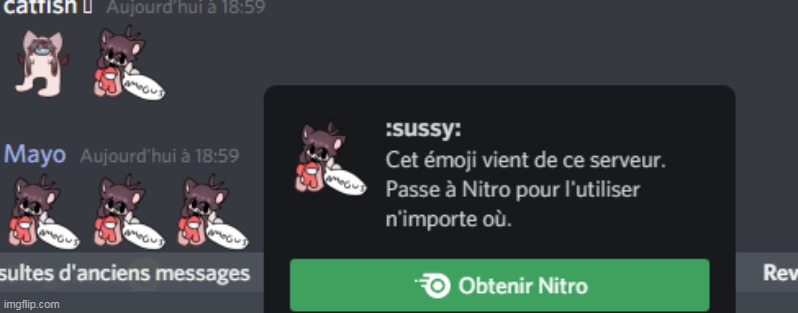 My art somehow managed to be an emoji on a public server i dont own and its AMORGOs | made w/ Imgflip meme maker