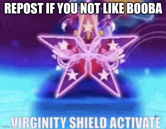 VIRGINITY SHIELD ACTIVATE | REPOST IF YOU NOT LIKE BOOBA | image tagged in virginity shield activate | made w/ Imgflip meme maker