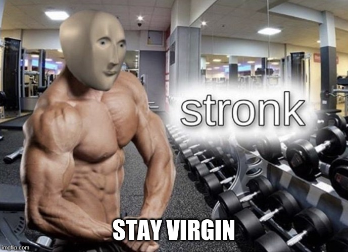 Meme man stronk | STAY VIRGIN | image tagged in meme man stronk | made w/ Imgflip meme maker