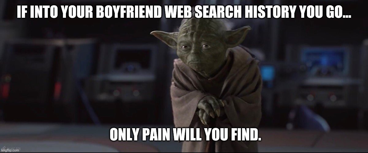 IF INTO YOUR BOYFRIEND WEB SEARCH HISTORY YOU GO... ONLY PAIN WILL YOU FIND. | made w/ Imgflip meme maker