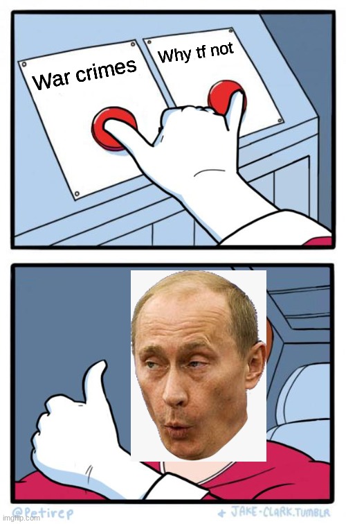 The wrath of Vladimir Putin | Why tf not; War crimes | image tagged in both buttons pressed | made w/ Imgflip meme maker
