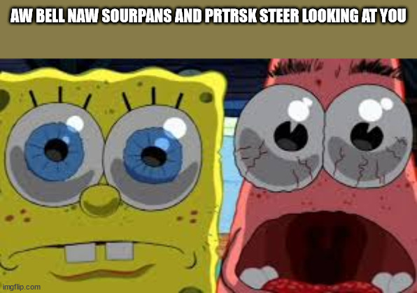 did i do it? | AW BELL NAW SOURPANS AND PRTRSK STEER LOOKING AT YOU | image tagged in spongebob and patrick staring | made w/ Imgflip meme maker