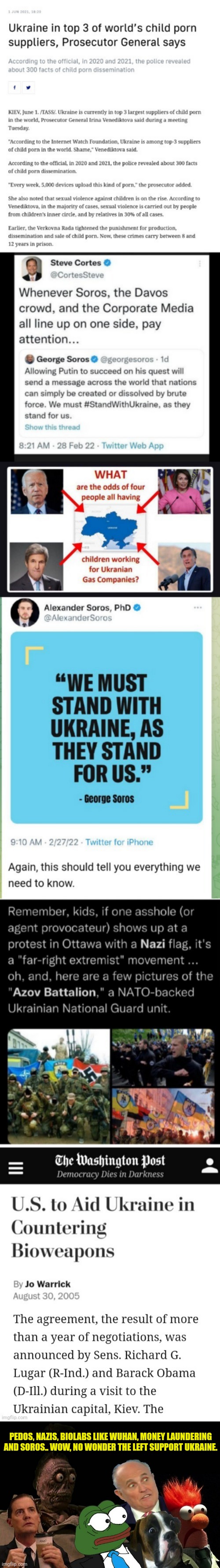 It's Just like trust the Science but with Ukraine |  PEDOS, NAZIS, BIOLABS LIKE WUHAN, MONEY LAUNDERING AND SOROS.. WOW, NO WONDER THE LEFT SUPPORT UKRAINE. | image tagged in ukraine,russia,deep state,pedophile,nazis,joe biden | made w/ Imgflip meme maker