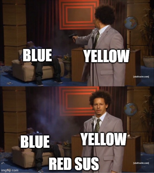 Red Sus | YELLOW; BLUE; BLUE; YELLOW; RED SUS | image tagged in memes,who killed hannibal,amogus,among us | made w/ Imgflip meme maker