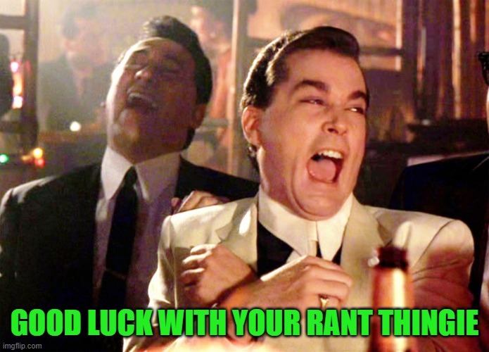 Good Fellas Hilarious Meme | GOOD LUCK WITH YOUR RANT THINGIE | image tagged in memes,good fellas hilarious | made w/ Imgflip meme maker