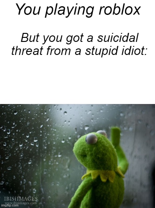 kermit window | You playing roblox; But you got a suicidal threat from a stupid idiot: | image tagged in kermit window | made w/ Imgflip meme maker