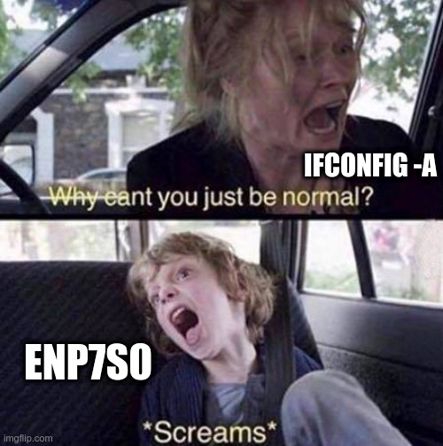 Why Can't You Just Be Normal | IFCONFIG -A; ENP7S0 | image tagged in why can't you just be normal | made w/ Imgflip meme maker