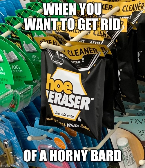 Horny Bard Remover | WHEN YOU WANT TO GET RID; OF A HORNY BARD | image tagged in dnd | made w/ Imgflip meme maker