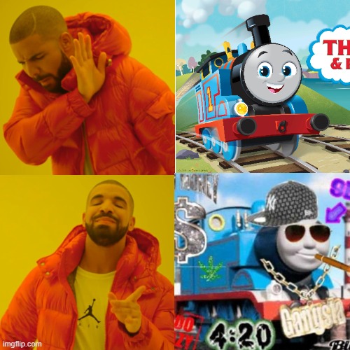 Thomas the dank engine | image tagged in drake hotline bling | made w/ Imgflip meme maker