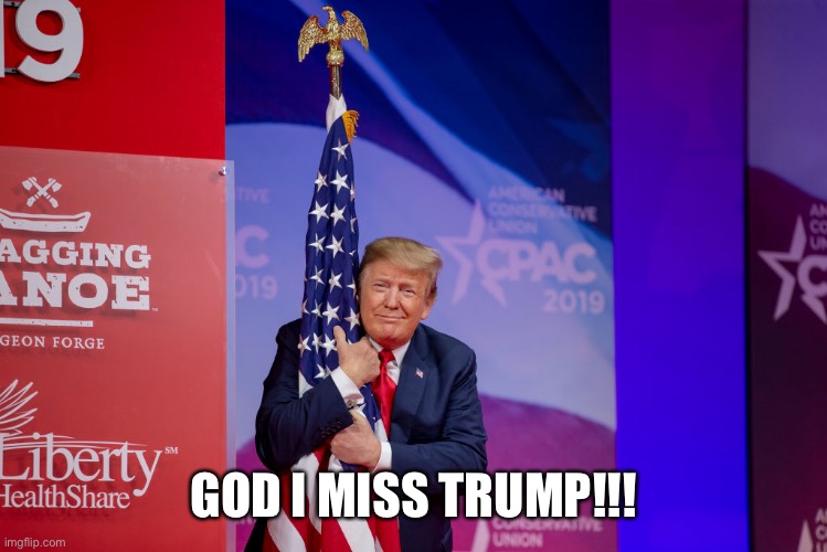 Trump Loves America | GOD I MISS TRUMP!!! | image tagged in trump flag,donald trump,trump,america,flag,hug | made w/ Imgflip meme maker