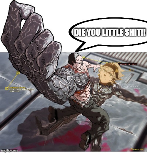 Nanomemes son! | DIE YOU LITTLE SHIT!! | image tagged in metal gear solid,black clover | made w/ Imgflip meme maker