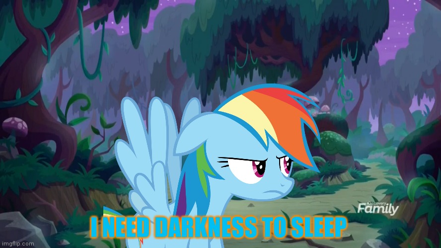 Mlp forest | I NEED DARKNESS TO SLEEP | image tagged in mlp forest | made w/ Imgflip meme maker