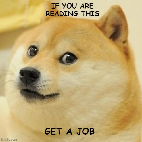 doge gives you good advice :) | IF YOU ARE READING THIS; GET A JOB | image tagged in memes,doge | made w/ Imgflip meme maker