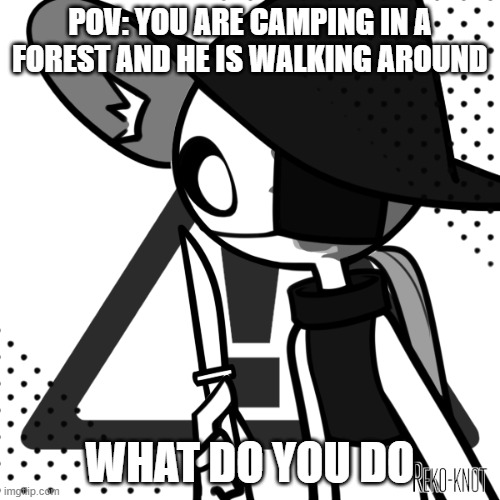 Milus | POV: YOU ARE CAMPING IN A FOREST AND HE IS WALKING AROUND; WHAT DO YOU DO | image tagged in milus | made w/ Imgflip meme maker