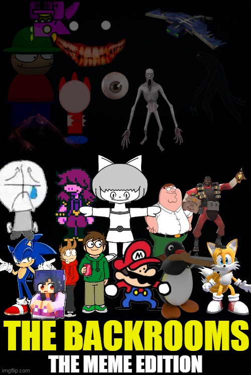 DA MEME | THE BACKROOMS; THE MEME EDITION | image tagged in black background | made w/ Imgflip meme maker