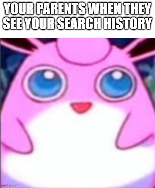 wigglytuff | YOUR PARENTS WHEN THEY SEE YOUR SEARCH HISTORY | image tagged in wigglytuff | made w/ Imgflip meme maker